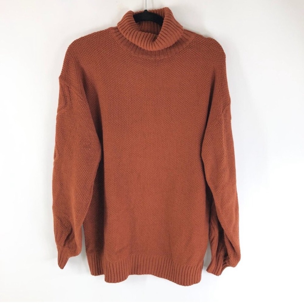 Missguided Womens Sweater Roll Neck Cable Sleeve Turtleneck Oversized Orange 2/4